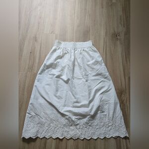 Uniqlo White Smocked A-Line Midi Skirt
